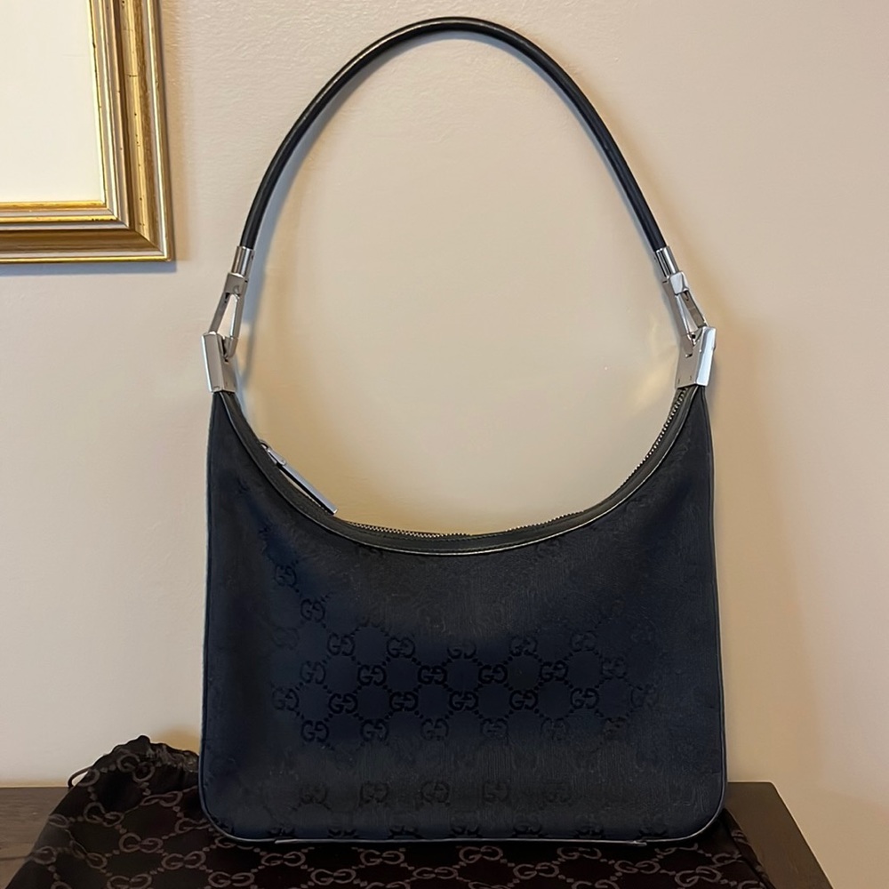 Authentic Gucci Hobo Canvas and Leather Trim Purse